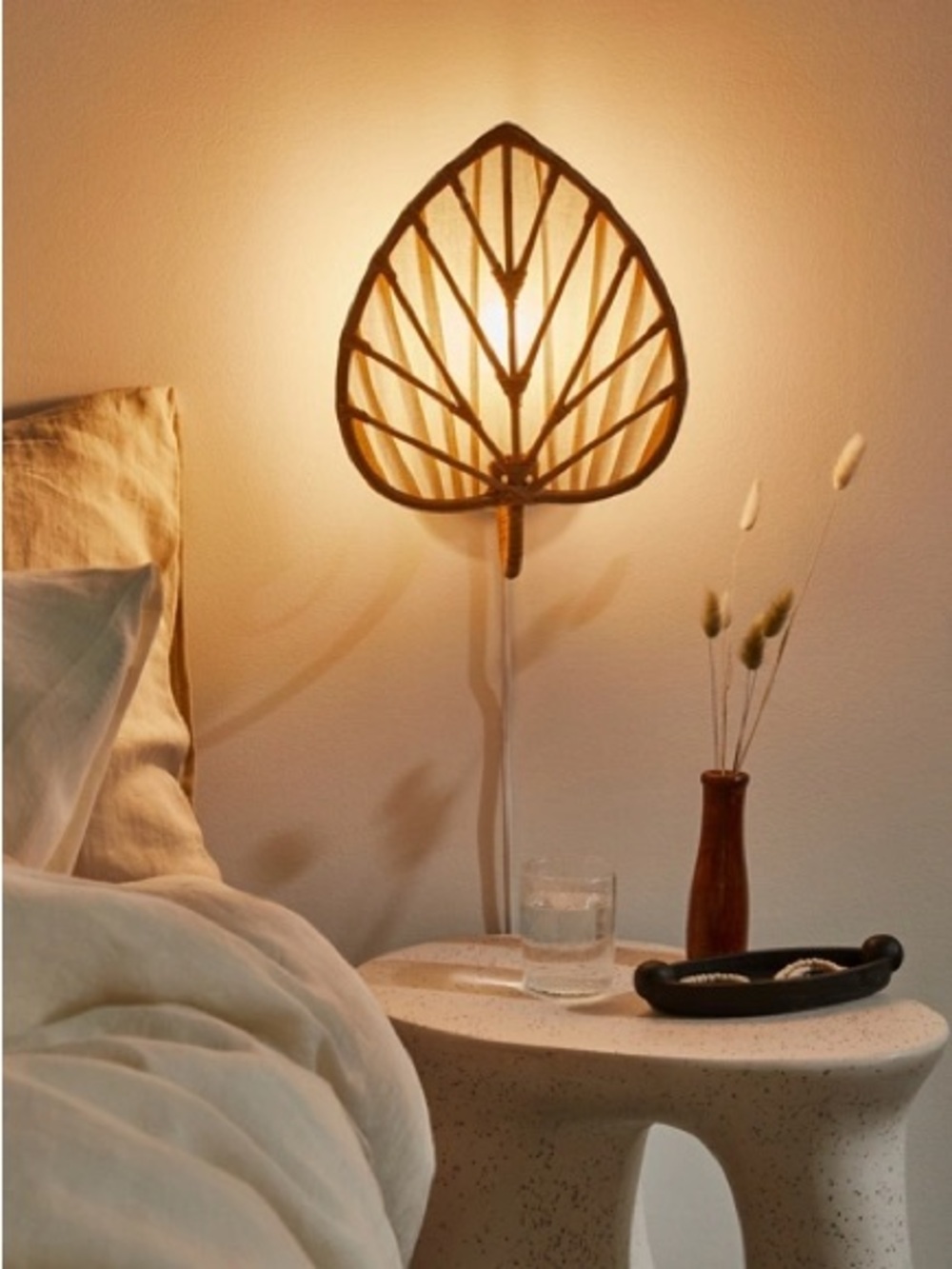 Urban Outfitters Marnie Woven Leaf Wall Sconce in Natural Brown Set
